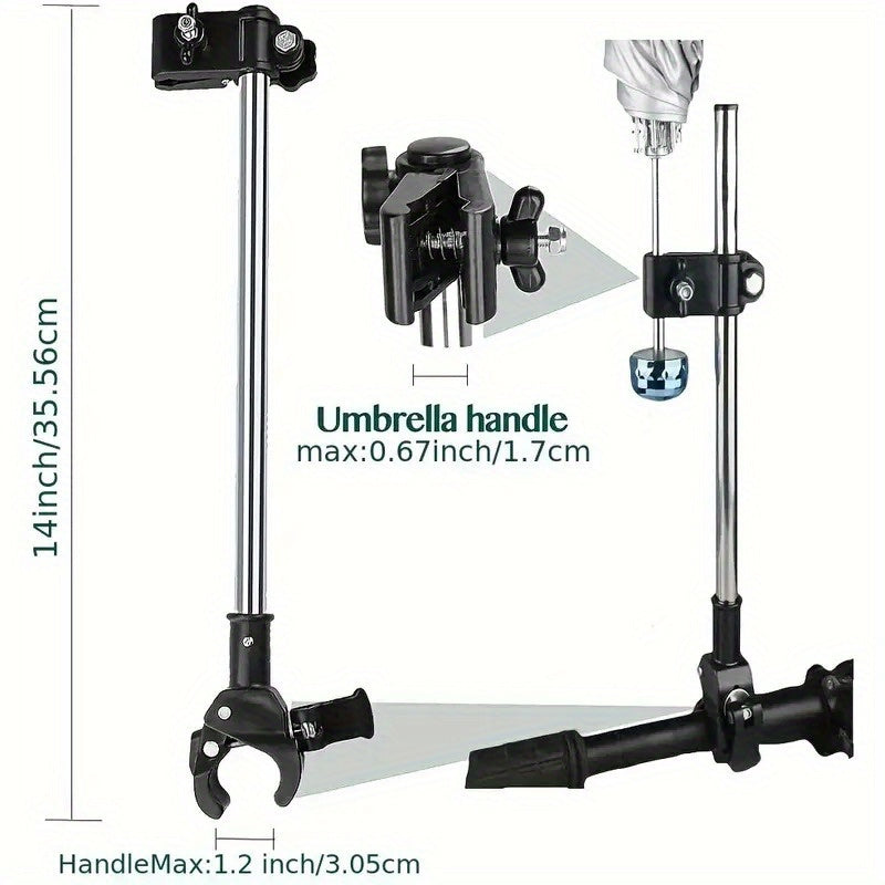 Umbrella Mount Bracket for Strollers, Adjustable No-Wrench Clamp Holder for Compatible Baby Carriages, Wheelchairs, Walkers and Bicycle Frames