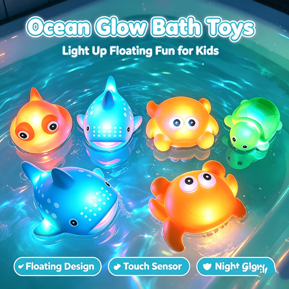 Flashing Floating Bath Toys 2-Pack, Light-Up Animal Shapes in Random Designs for Colorful Bathtub Play and Supervised Kids Water Activities