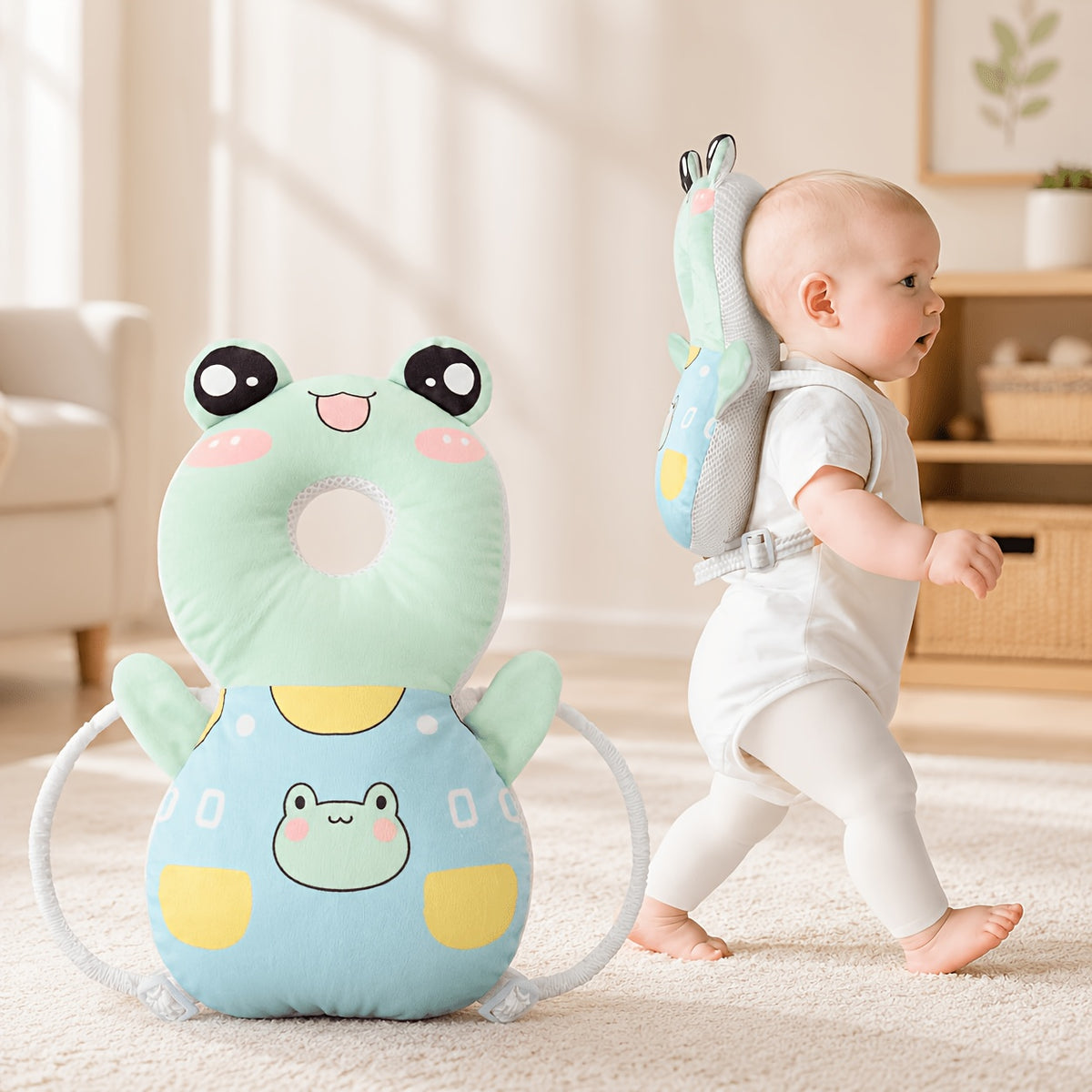 Toddler Plush Back Cushion Backpack with Adjustable Straps, Soft Cartoon Animal Wearable Pad for Crawling and Early Walking in Seven Animal Designs