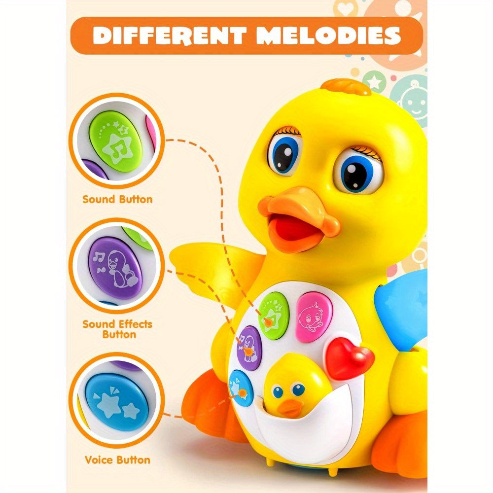 Dancing Musical Duck Toy with Lights and 7 Melodies, Yellow Interactive Activity Toy for Supervised Floor Play, Requires 3 AA Batteries