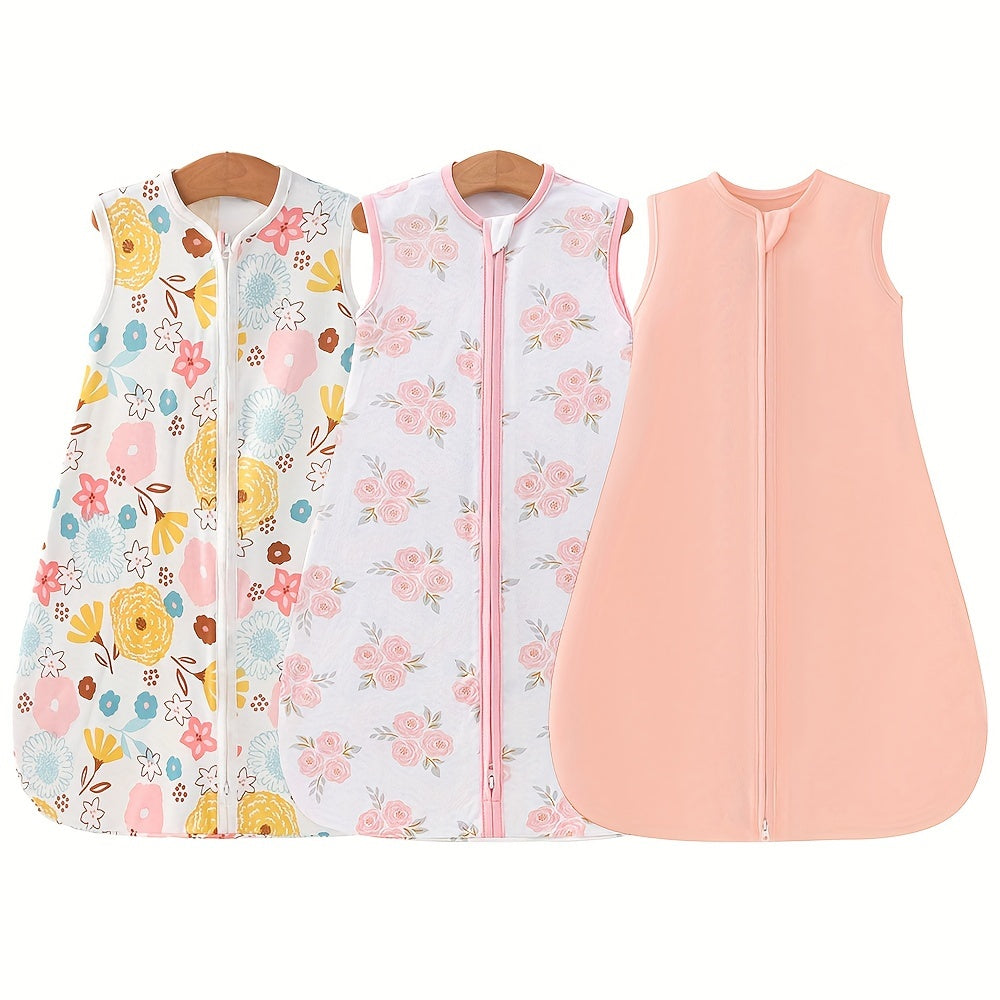 Baby Sleep Sacks 3-Pack with Two-Way Zipper, Newborn Wearable Swaddle Bags for Easy Diaper Changes, 0-6 Months, Blue Line or Pink