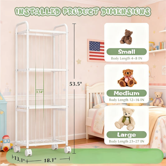 Stuffed Animal Zoo Storage Organizer with Braked Wheels, Extra-Large Metal Plush Toy Holder for Nursery, Kids Bedroom and Playroom, White
