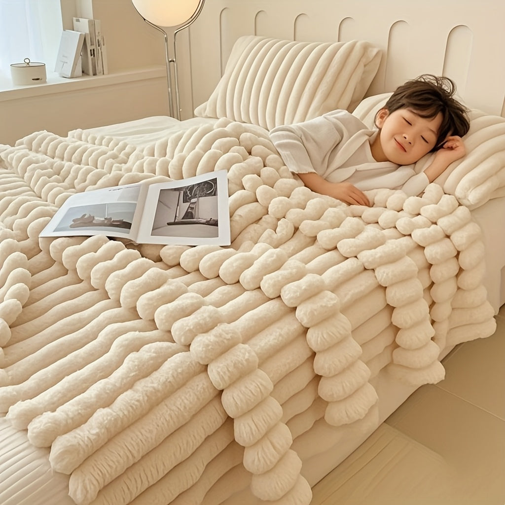Faux Rabbit Fur Bed Blanket in Solid Colors, Soft Cozy Oversized Throw for Family Sofa and Bedroom Decor with Multiple Sizes from 59 x 79 to 90 x 102 Inches