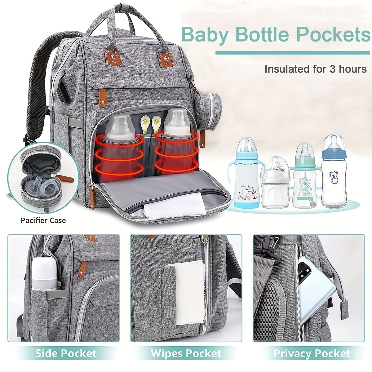 Heather Grey Diaper Backpack, Multifunctional Large Capacity Diaper Bag for Baby Care ā Spacious Nappy Backpack, Practical Baby Shower Gift for New Parents, Everyday Diaper Bag Essentials