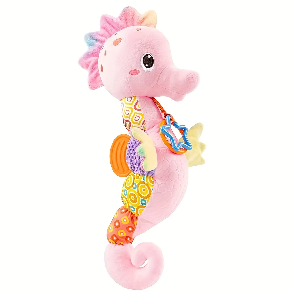 Seahorse Sensory Baby Toy with Crinkle and Rattle Textures, Soft Musical Stuffed Animal for Supervised Tummy Time and Newborn Gifts