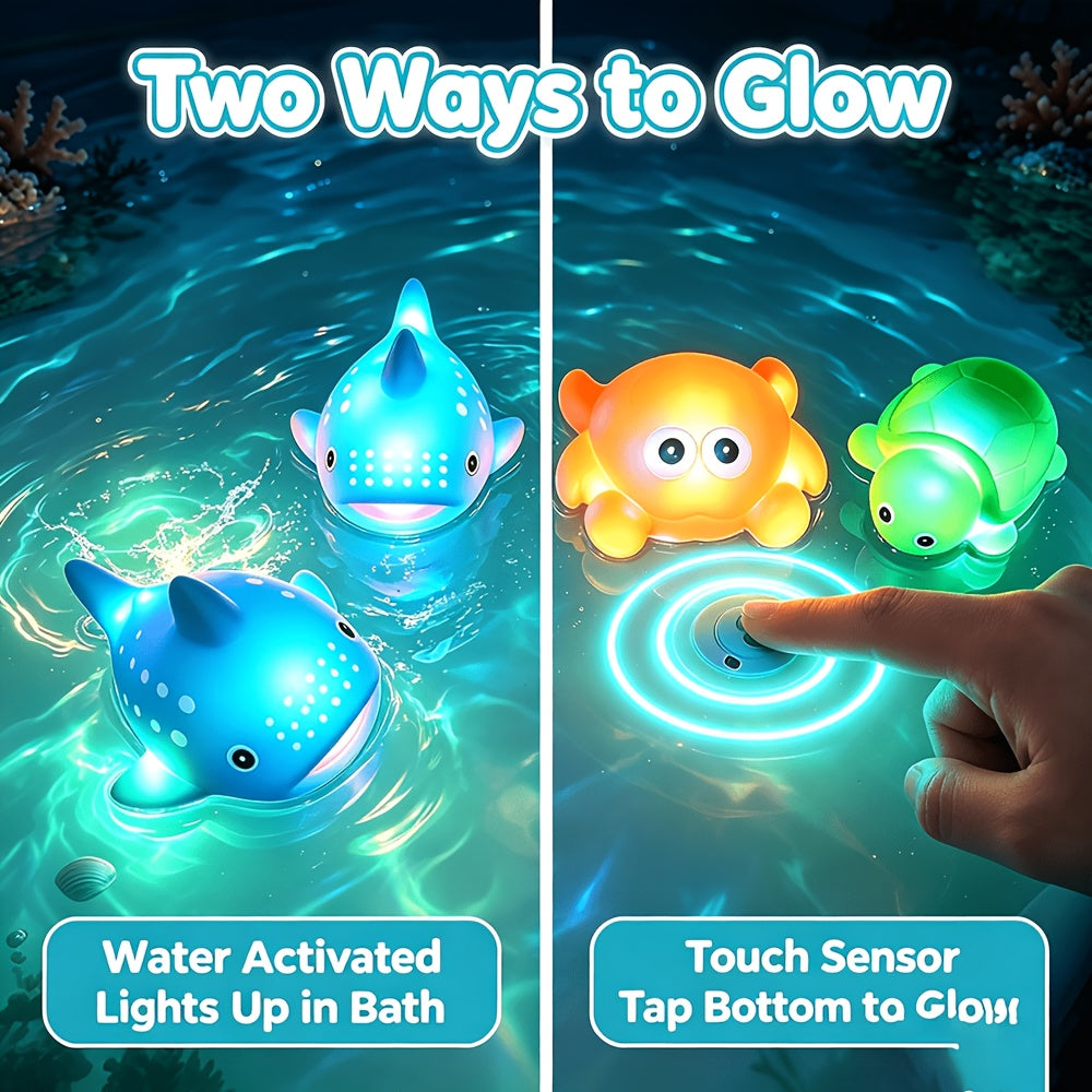 Flashing Floating Bath Toys 2-Pack, Light-Up Animal Shapes in Random Designs for Colorful Bathtub Play and Supervised Kids Water Activities