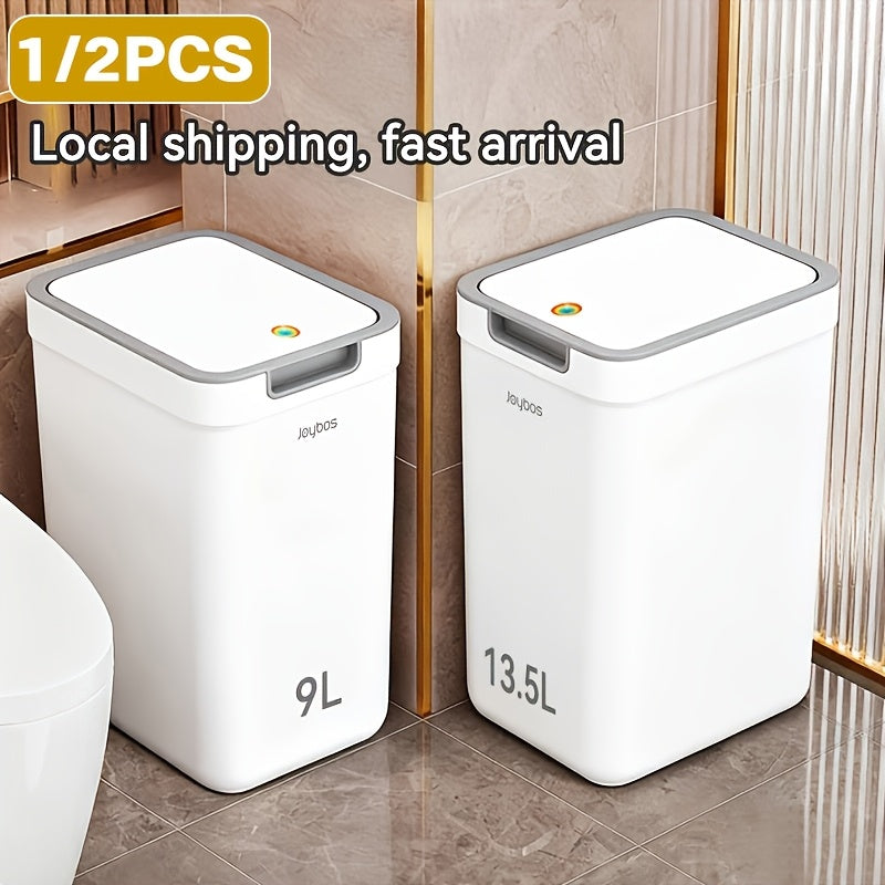 Push-Lid Bathroom Trash Can Set, Slim Plastic Waste Bins for Small Spaces with Removable Bag Rings, 2.4 and 3.6 Gallon Sizes for Home or Office