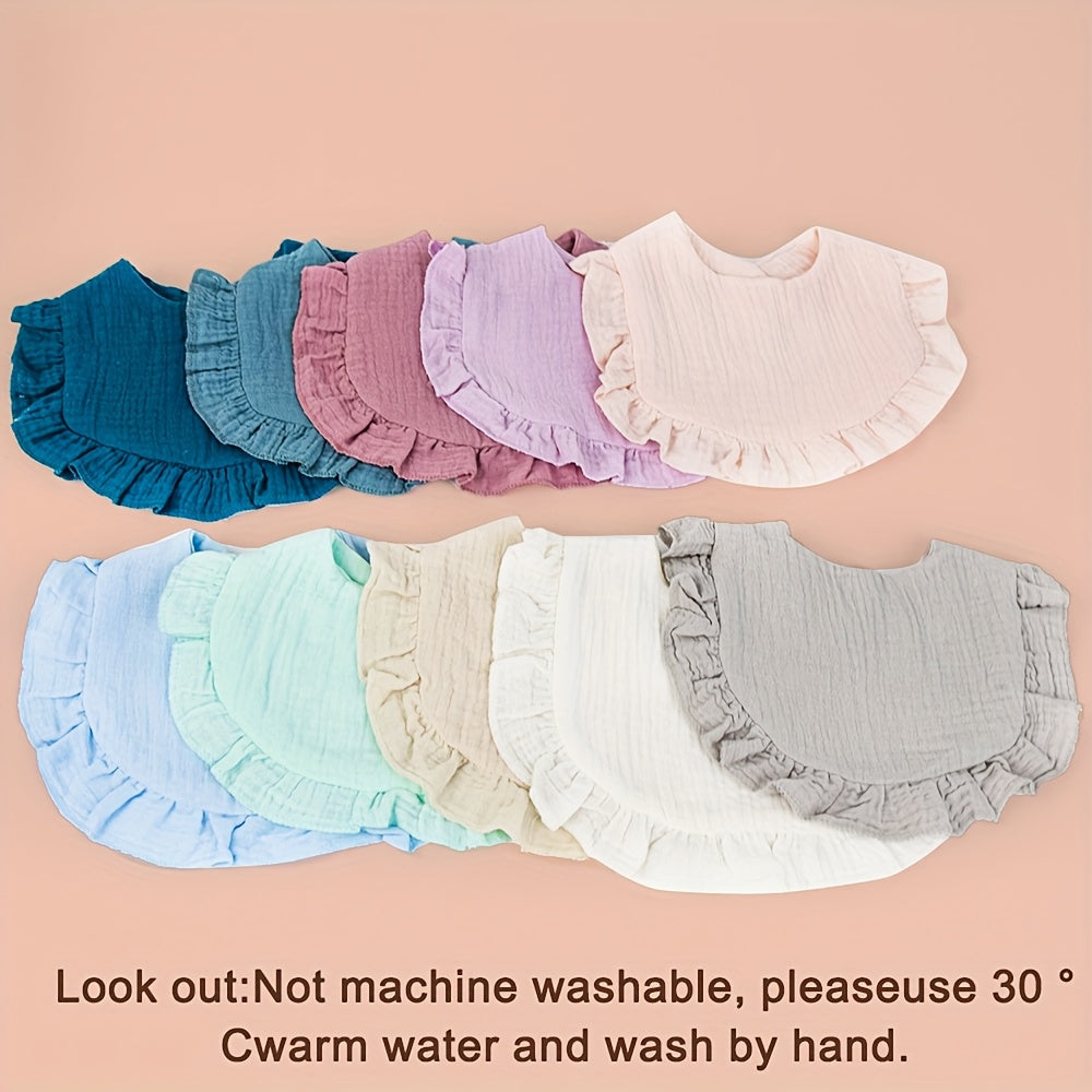 Adjustable Teething Drool Bibs 10-Pack, Solid Muslin Feeding Bibs for Unisex Baby Boys and Girls, Soft Absorbent Drooling Bibs for Newborns and Toddlers, Machine Washable
