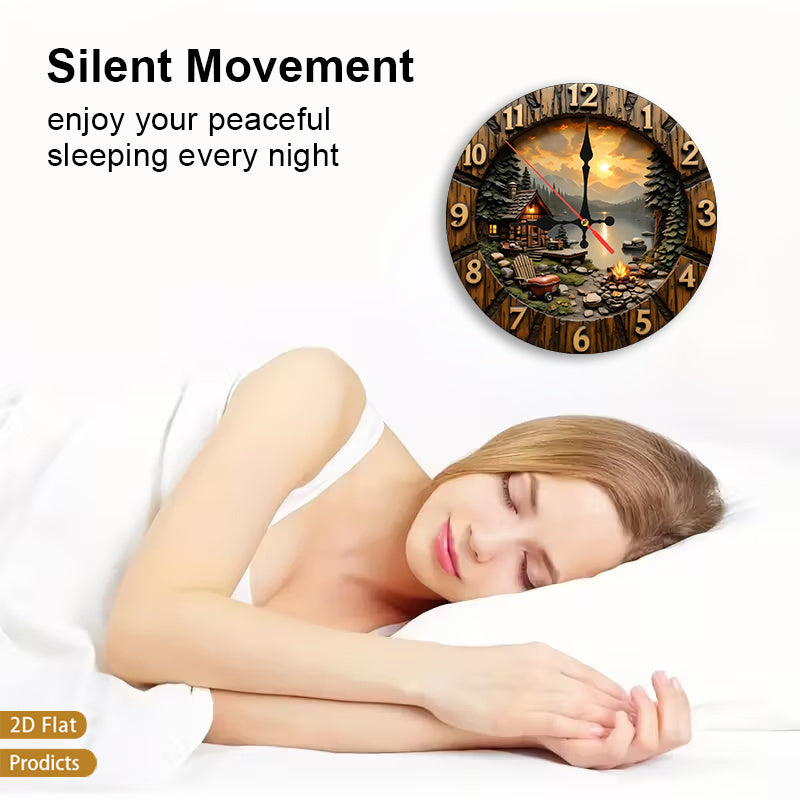 Mountain Cabin Campfire Nursery Wall Clock, Silent Non-Ticking Battery-Powered Decor for Baby Room, Bedroom, Kitchen or Living Room