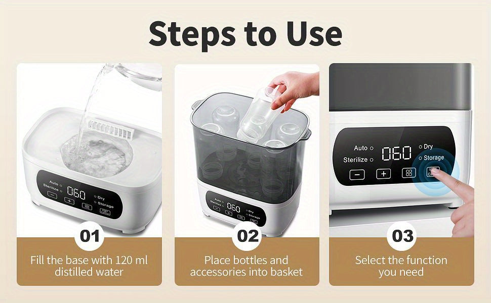 Modular Baby Bottle Steamer and Dryer with LED Touch Screen and Auto Shut-Off, Electric Countertop Care for Compatible Bottles and Pump Parts