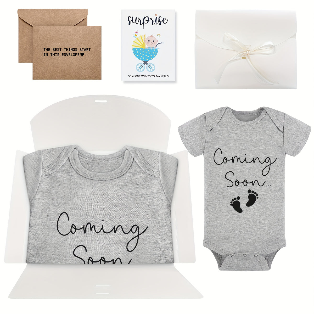 Baby Bodysuit Pregnancy Announcement Set for Husband, 3-Piece Gender-Neutral Outfit Reveal Gift with Message Cards for Dad-to-Be Surprise and Baby Shower Photos