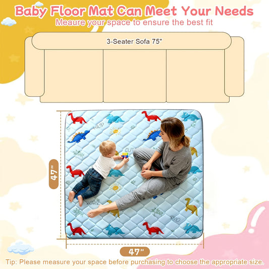 Animal Alphabet Baby Play Mat, Soft Non-Slip Foldable Crawling Floor Mat for Supervised Tummy Time, Machine Washable with Multiple Size Options