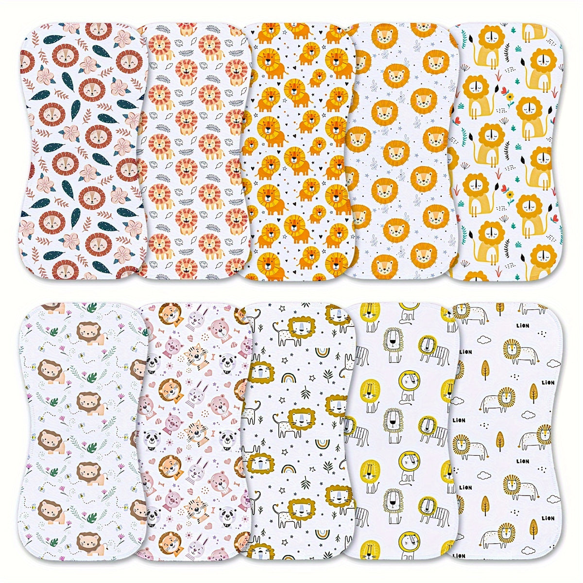 Baby Burp Cloths 10-Piece Set with Printed Style Options, Newborn Spit-Up Cloths and Washcloths for Boys and Girls, Everyday Feeding Essentials