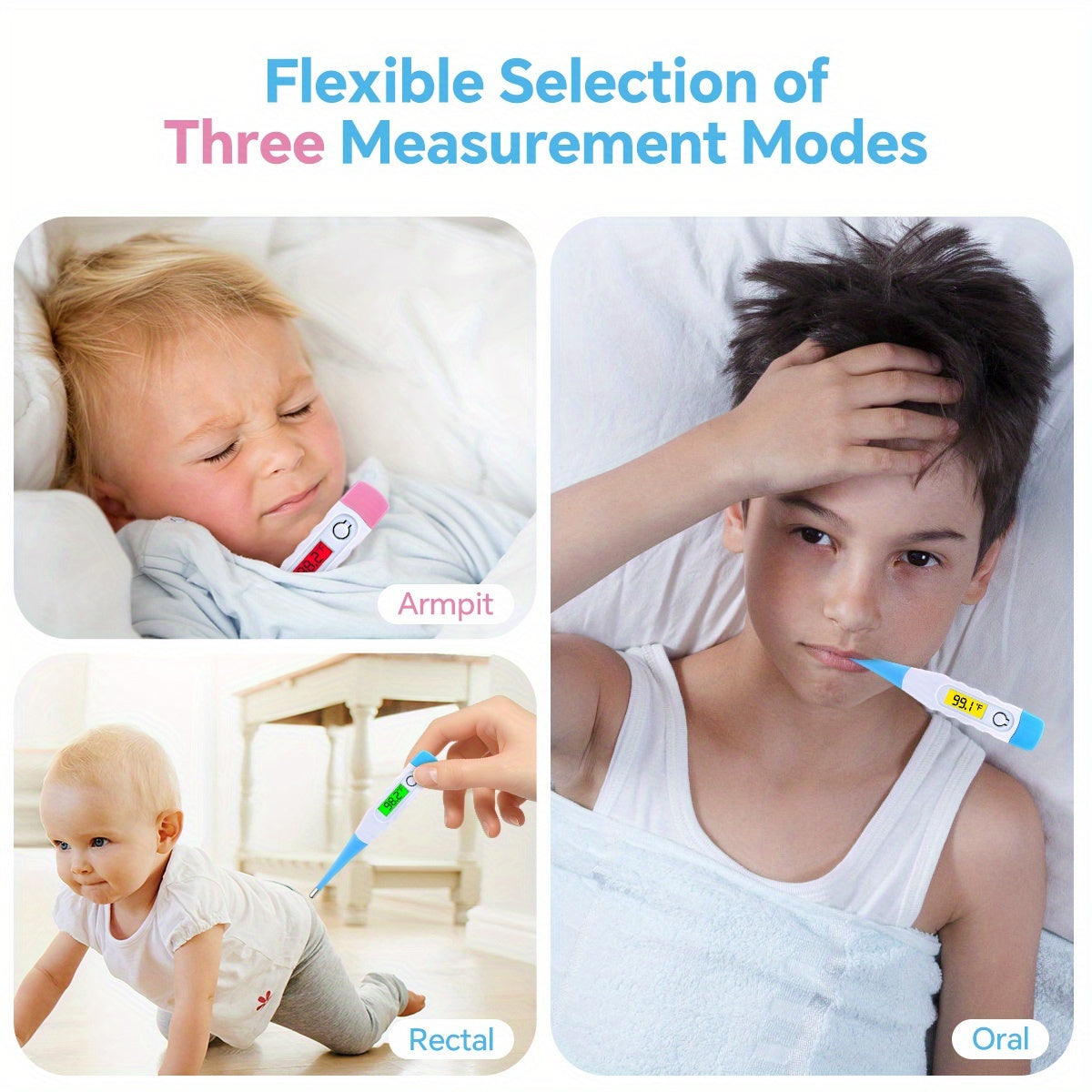 Digital Infant Thermometer 2-Pack with Fever Alert, Curved Probe and LED Display, Oral & Rectal Baby Thermometers in Blue and Pink, Celsius/Fahrenheit Switchable