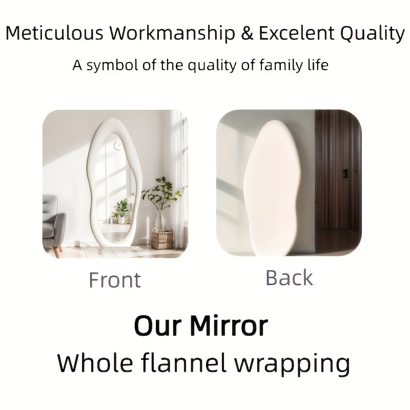 Full Length Mirror with Irregular Velvet Frame and Rounded Corners, Decorative Floor Mirror for Kids Room or Nursery in Six Colors