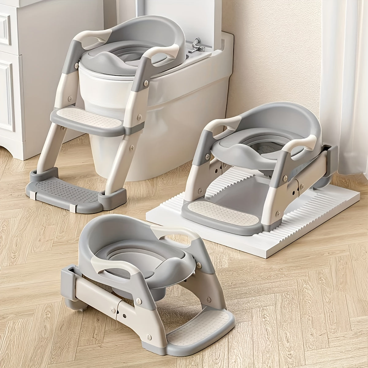 Adjustable Toddler Potty Ladder and Toilet Training Seat, 3-in-1 Foldable Plastic Step Stool with Listed Harness Feature, Purple or Green Options