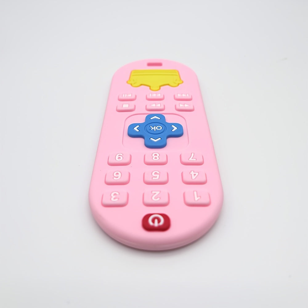 Remote Control Baby Teether in Silicone with Crown Design and Raised Button Textures, Black, Blue or Pink Teething Gift for Babies