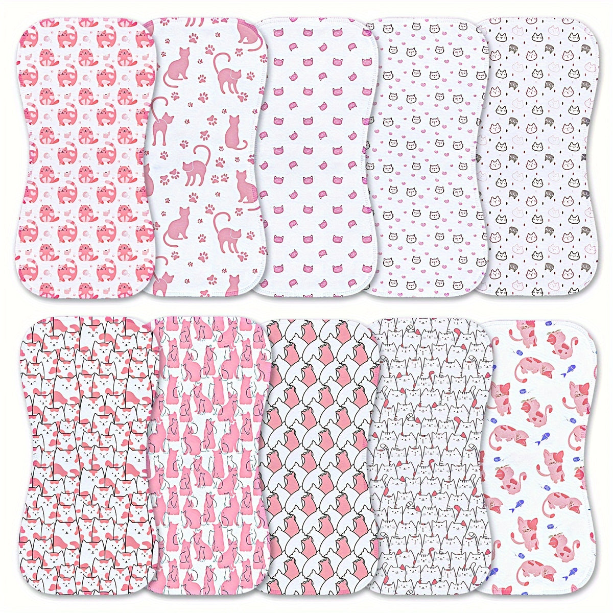 Baby Burp Cloths 10-Piece Set with Printed Style Options, Newborn Spit-Up Cloths and Washcloths for Boys and Girls, Everyday Feeding Essentials