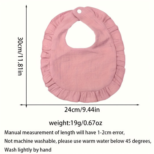 Ruffle Baby Bibs 10-Pack with Solid Colors and Rainbow Fruit Prints, Hand-Washable Fastening Bib Set for Everyday Feeding and Snack Time