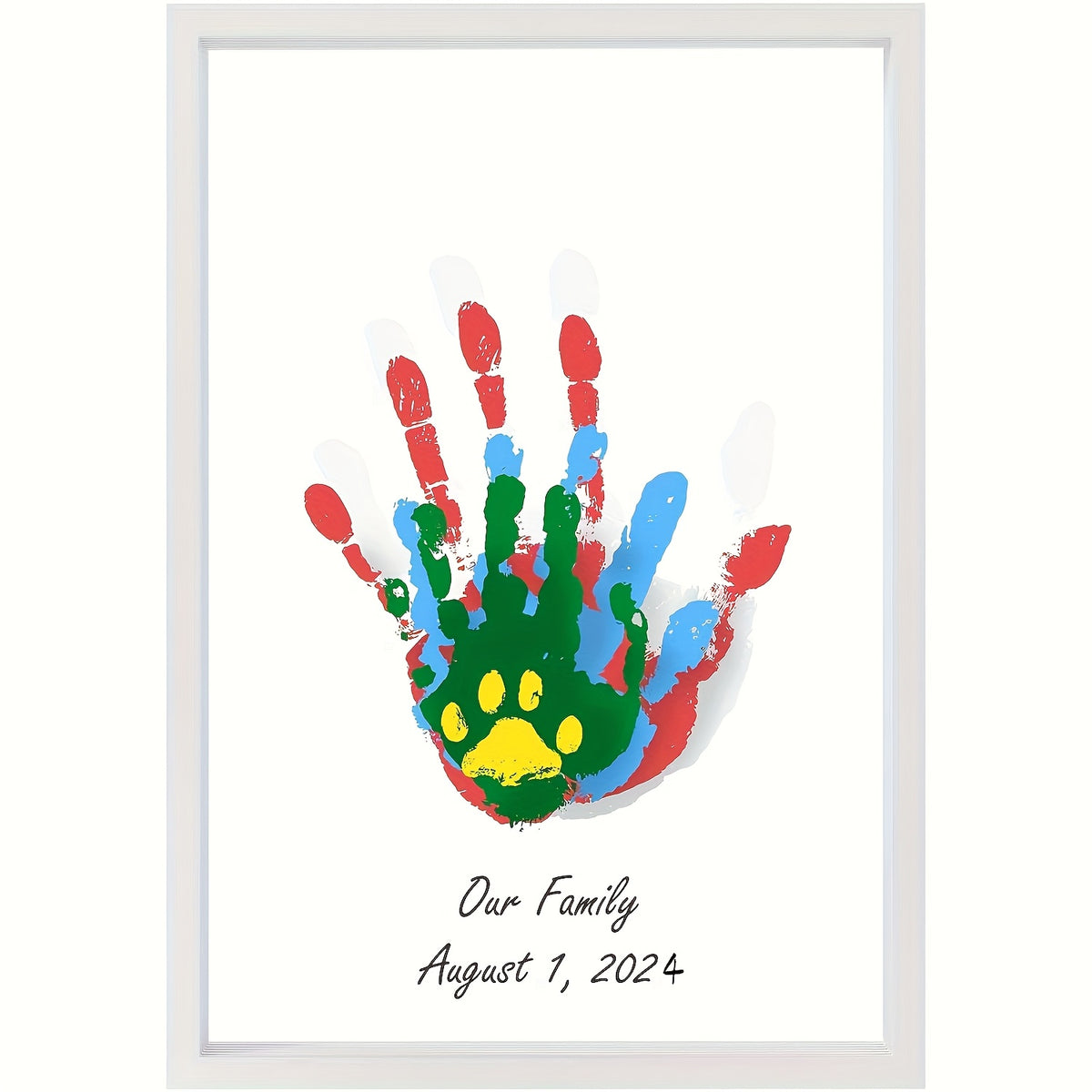 Family Handprint Kit with Keepsake Frame, 4 Handprint Spaces and 6 Paint Colors for Shared Memory Making, Mother's Day or Holiday Gift