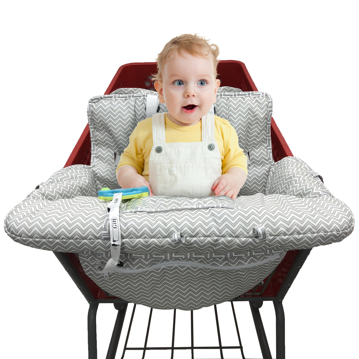 High Chair and Shopping Cart Seat Cushion, Thickened Padded Baby Seat Cover with Front and Back Straps, Machine-Washable Black Circle Style