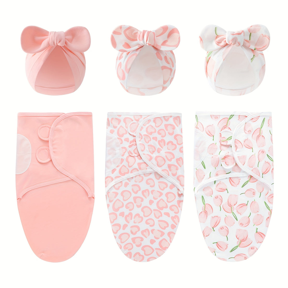 Newborn Blanket and Hat Set for 0 to 3 Months, Coordinated Baby Wrap and Cap in Multiple Color and Print Styles for Coming-Home Photos and Gifting