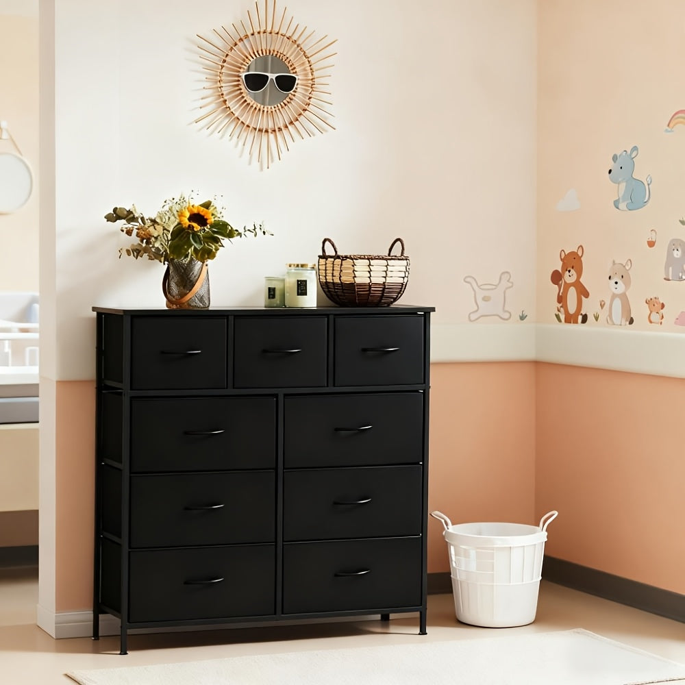 Fabric Drawer Storage Cabinet for Office or Bedroom, Lightweight Wardrobe Organizer with Integrated Slide Rails in Black, Rust or Gray