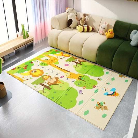 Animal Print Baby Play Mat 70 x 46 Inches, Double-Sided Foldable XPE Crawling Mat with Waterproof Easy-Clean Surface for Supervised Floor Play