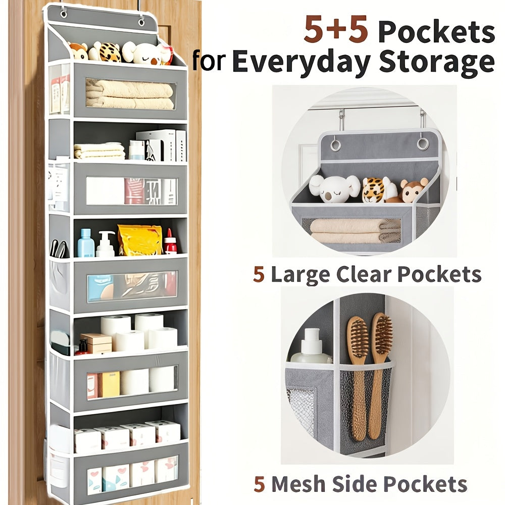 5-Shelf Over-the-Door Organizer with 10 Storage Pockets, No-Drill Hanging Door Storage for Nursery, Bedroom, Bathroom and Pantry Essentials