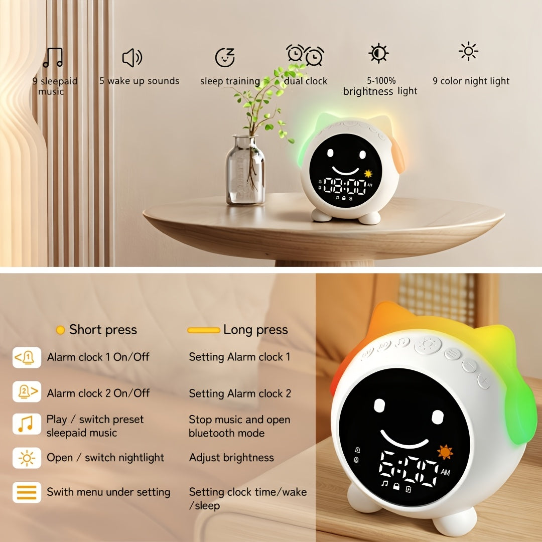 Toddler Sleep Training Clock with OK-to-Wake Color Display, LED Night Light, Sound Machine and Bluetooth Music Player for Kids Bedroom