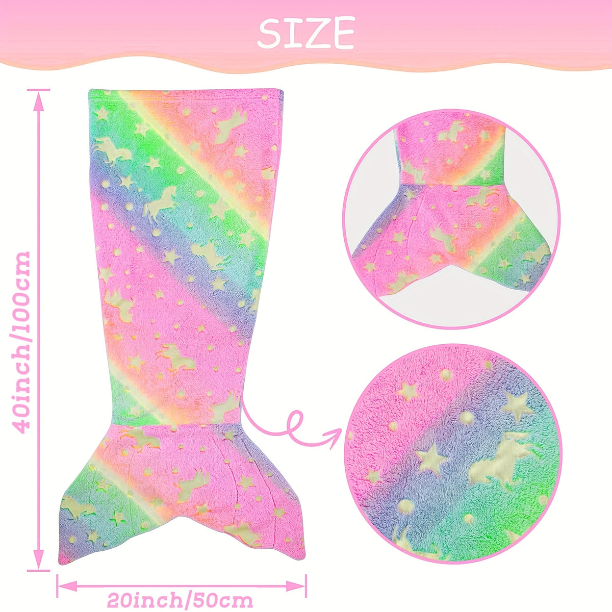 Mermaid Tail Blanket for Girls, Soft Polyester Knit Fish Tail Throw with Colorful Tie-Dye Unicorn-Inspired Design for Cozy Reading and Gift Giving