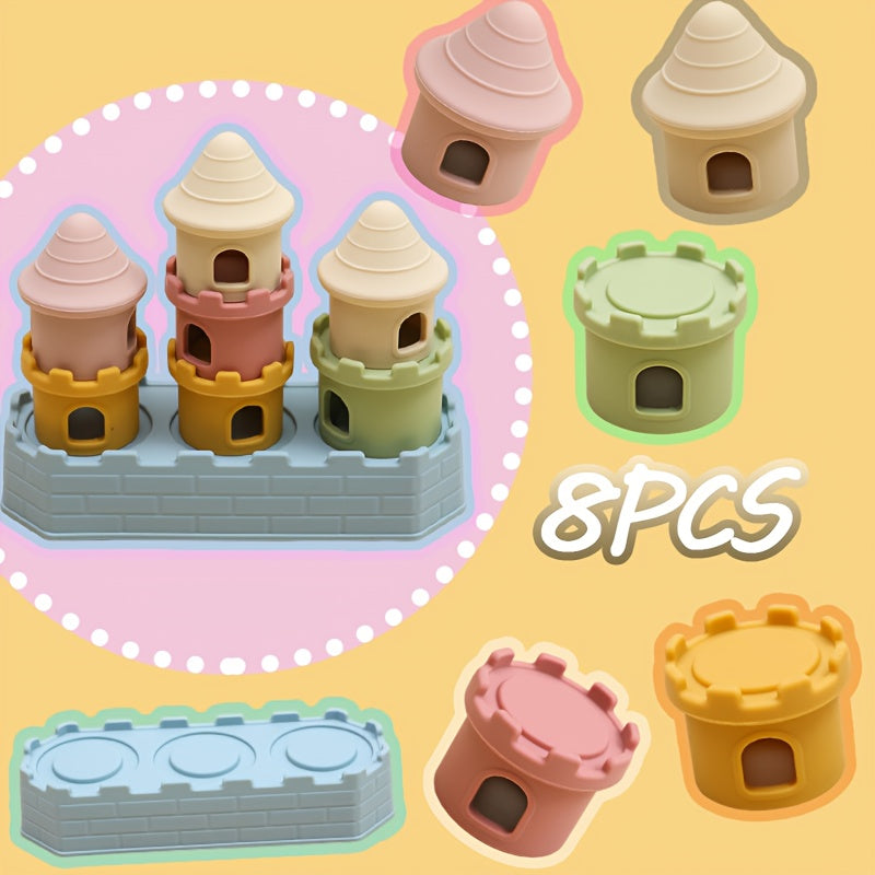Silicone Castle Stacking Toy with Pastel Building Pieces, Soft Stacking and Nesting Set for Color and Shape Exploration and Supervised Play