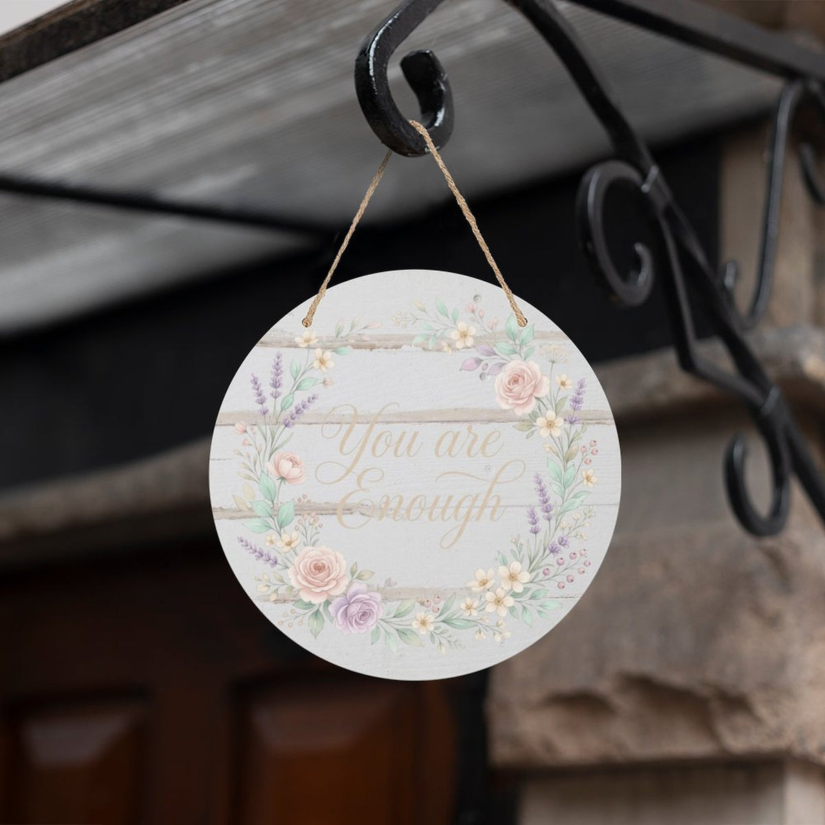 8-Inch Round Wood Door Sign with 2D Flat Print, Decorative Nursery and Home Door Hanger for Seasonal Wall, Patio or Garden Display, Flat Printed Circle Plaque