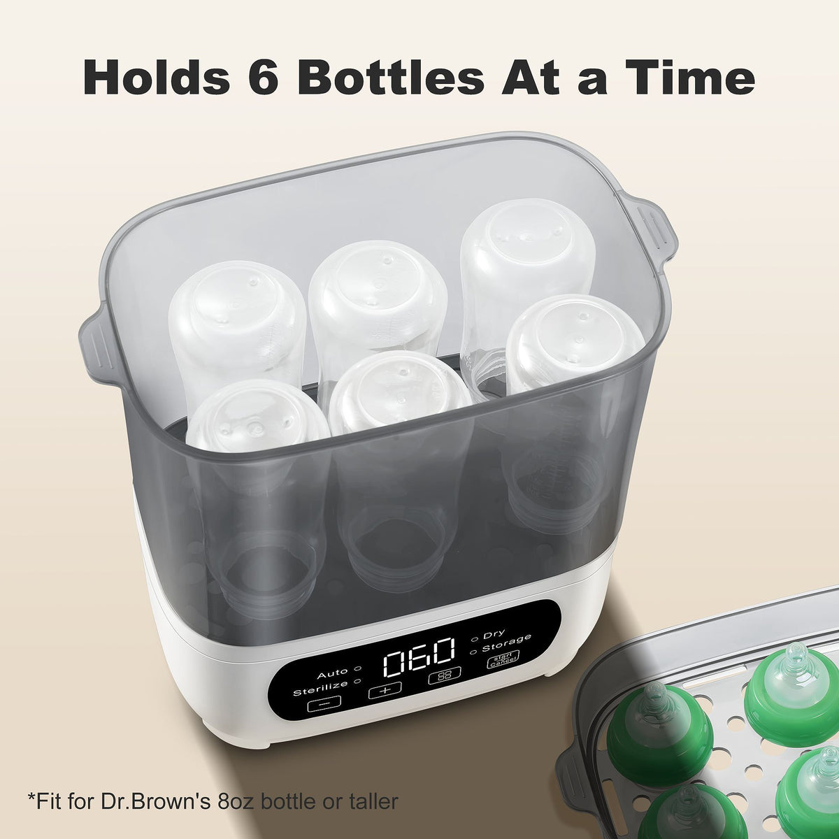 Baby Bottle Steam Dryer 4-in-1, Countertop Bottle Care Station with LED Touch Screen, Storage Mode and Auto Shut-Off in Gray for Daily Feeding