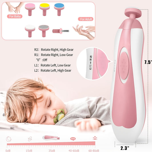 Baby Electric Nail Trimmer Grooming Set, Pink 24-in-1 Healthcare Kit with Hair Brush, Comb, Nail Clippers and Storage Bag for Everyday Care