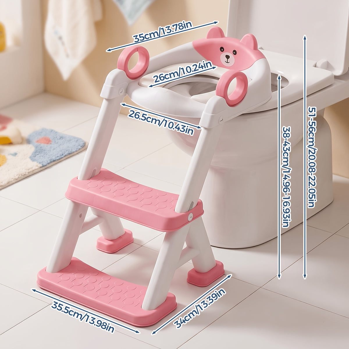 Toddler Toilet Seat with Steps, 2-in-1 Potty Training Seat with Splash Guard, Non-Slip Step Stool and Soft Mat for Boys and Girls, Cleaning Brush Included