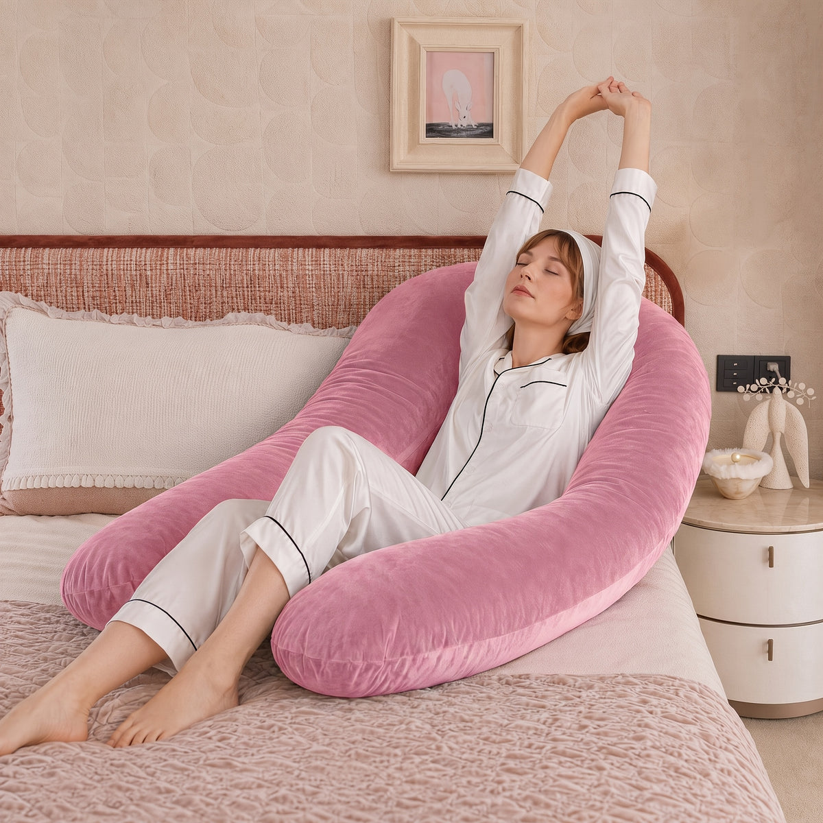 Memory Foam Pregnancy Pillow, 55-Inch U-Shaped Full Body Maternity Cushion with Adjustable Fill and Washable Flannel Cover for Side Sleepers