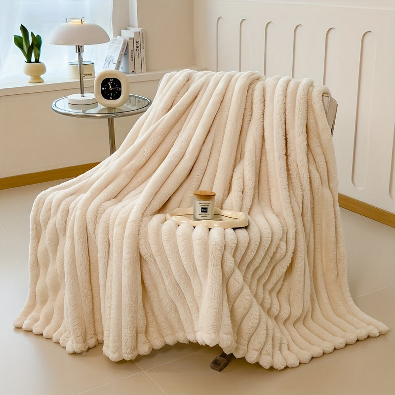 Faux Rabbit Fur Bed Blanket in Solid Colors, Soft Cozy Oversized Throw for Family Sofa and Bedroom Decor with Multiple Sizes from 59 x 79 to 90 x 102 Inches