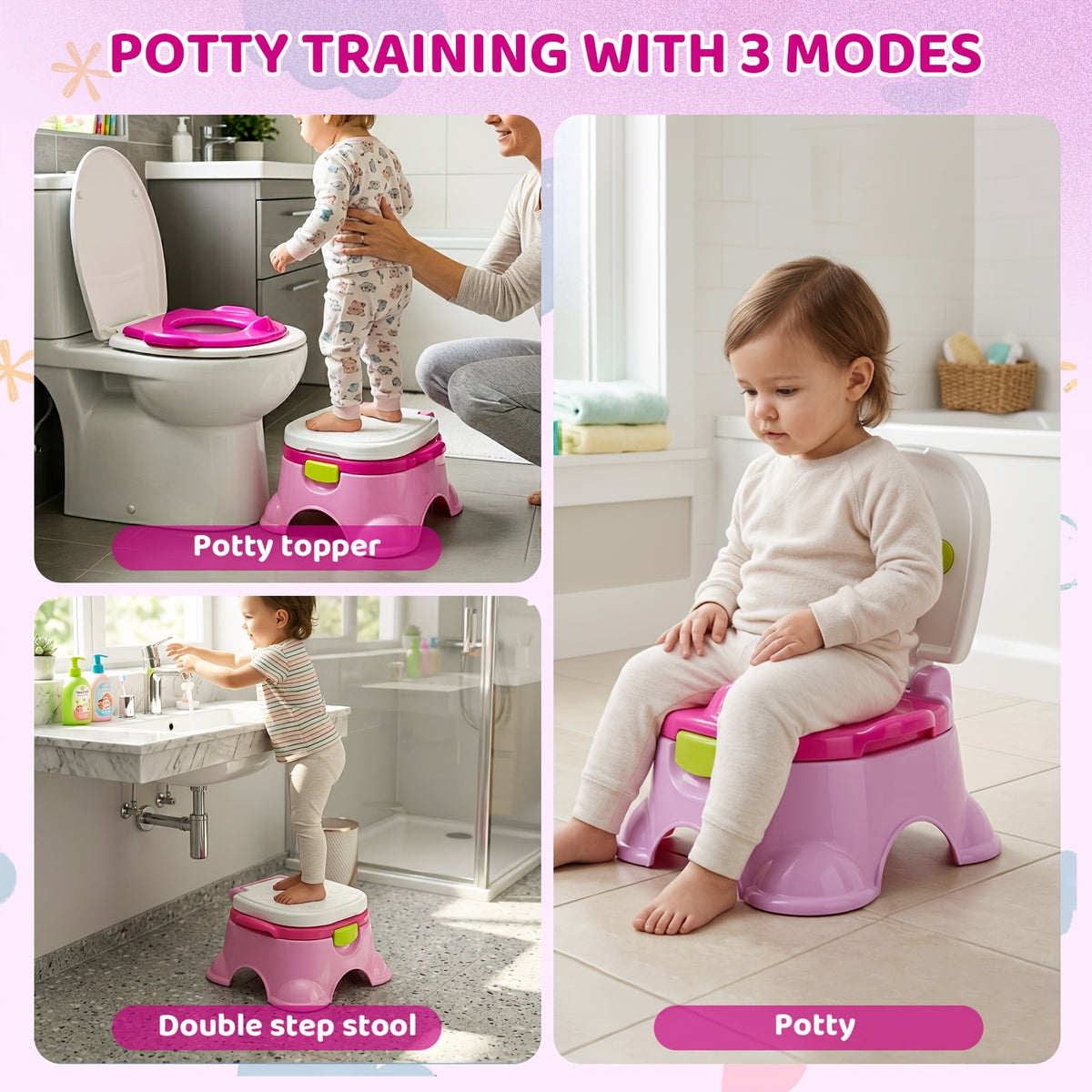Toddler Potty Chair 3-in-1 Toilet Training Set with Removable Seat Ring and Step Stool for Boys and Girls Learning Independent Bathroom Routines