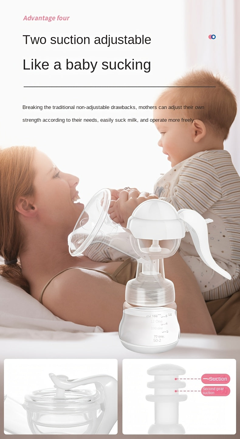 Manual Breast Pump with 5.07 oz Collection Bottle, Portable Hand-Operated Milk Expression Pump with Lever Handle in Purple or White for Nursing Moms