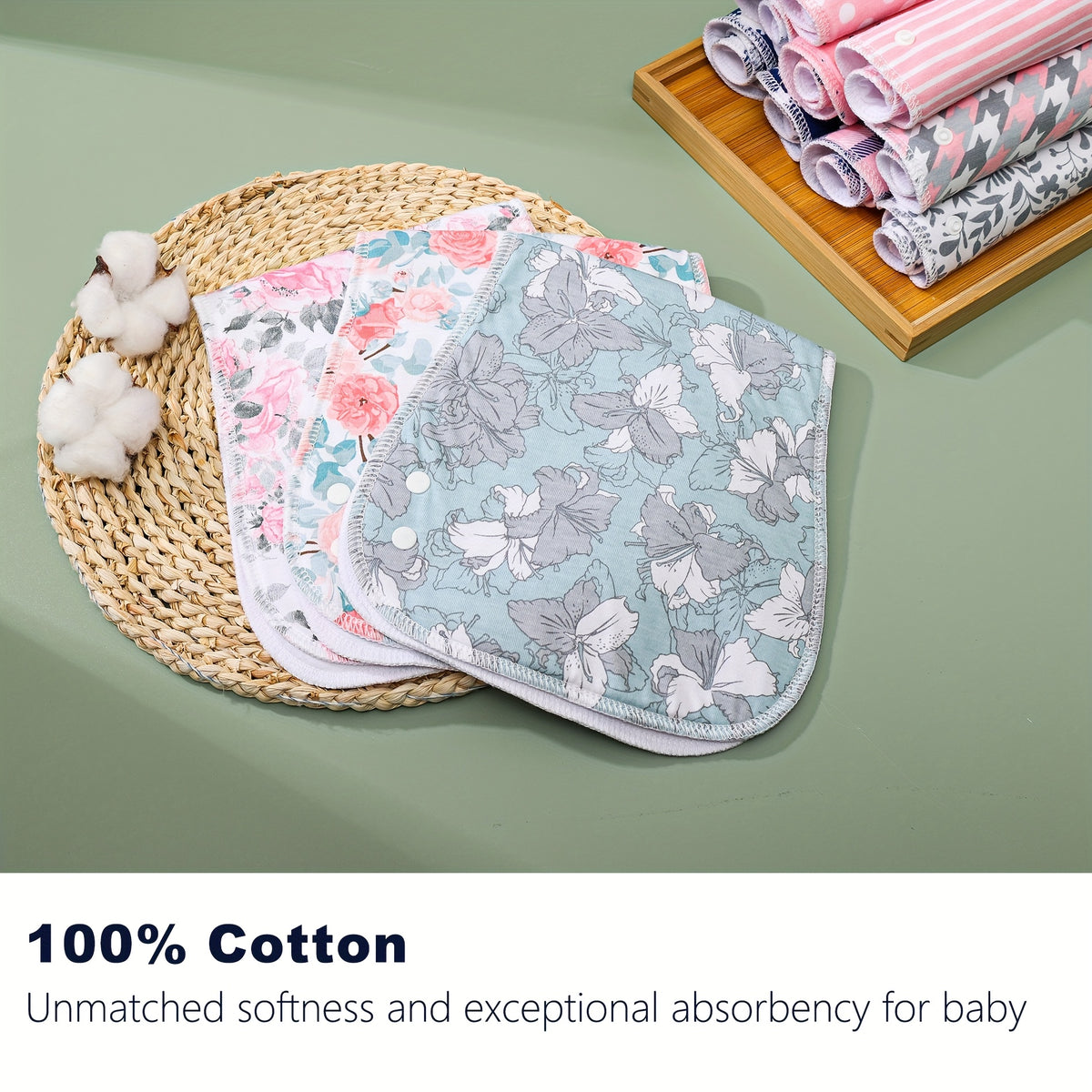Snap-Closure Baby Burp Cloth Set, 6-Piece Large 3-Layer Absorbent Spit-Up Rags in Rose and Pink Polka Dots for Feeding and Baby Care