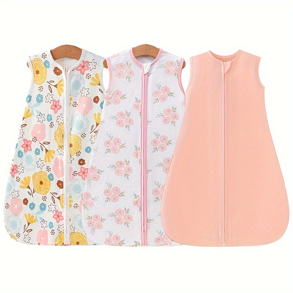 Baby Sleep Sacks 3-Pack with Two-Way Zipper, Newborn Wearable Swaddle Bags for Easy Diaper Changes, 0-6 Months, Blue Line or Pink