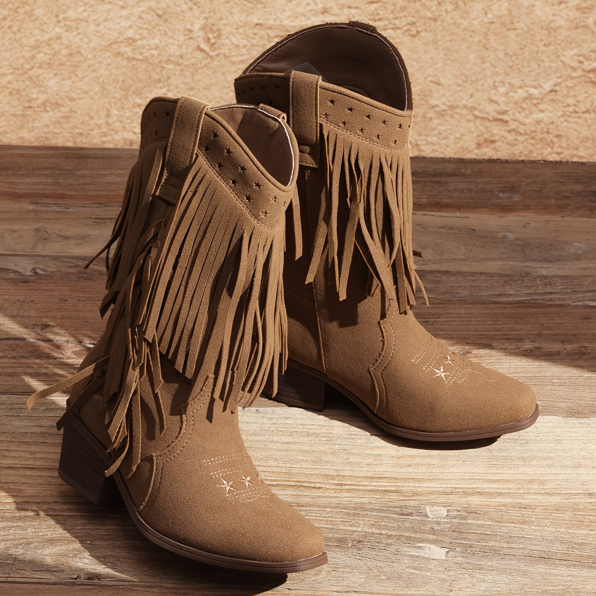 Tassel Fringe Western Ankle Boots for Girls - Star Cutout Cowgirl Boots with Soft Lining, Stable Heel, Easy Slip-On for Parties, Playtime & Dress-Up Fun
