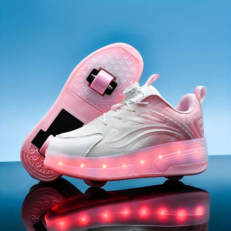 Kids Light-Up Roller Shoes with Removable Wheels, LED Flashing Gradient Skate Sneakers for Little Kid and Big Kid Outdoor Play in Three Colors