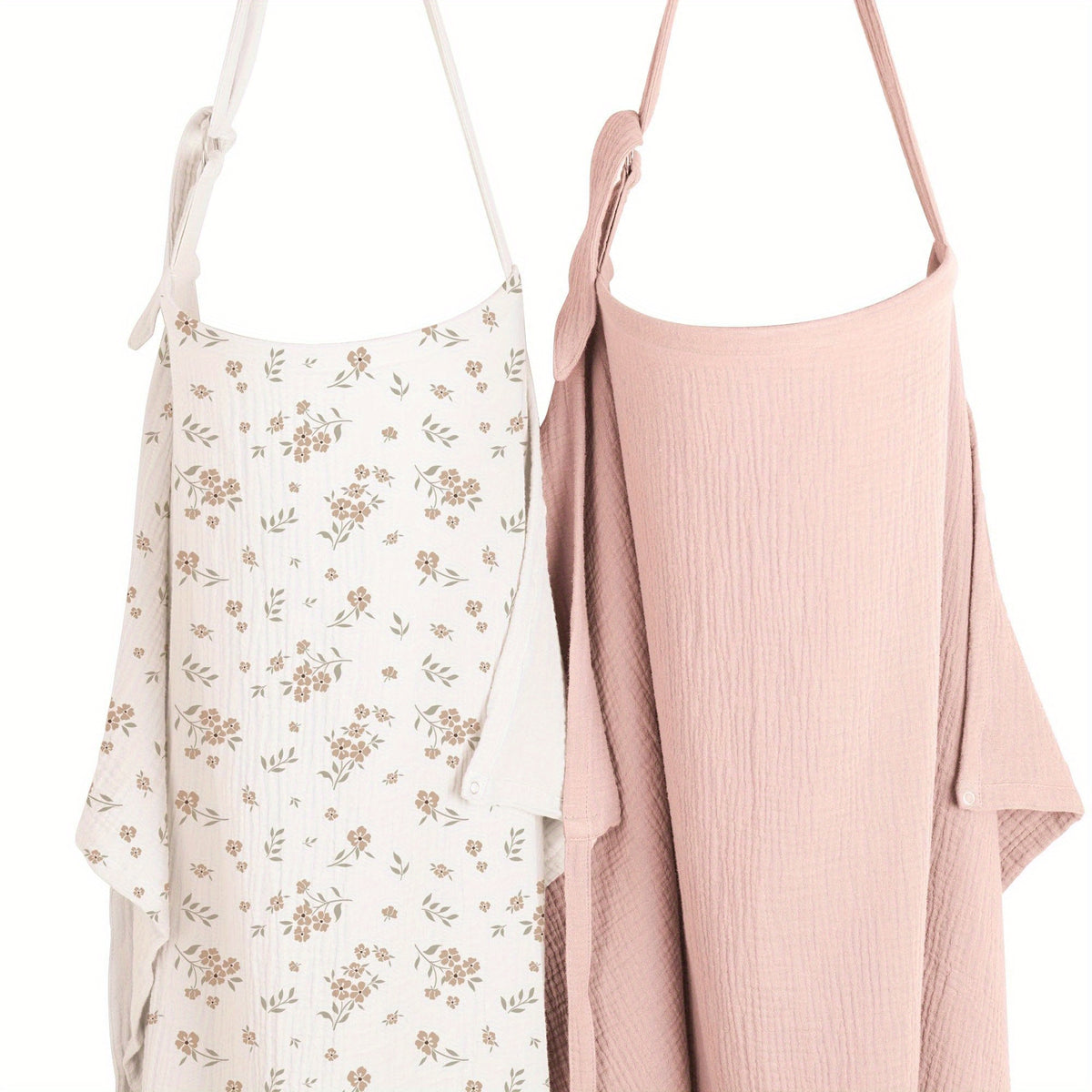 Muslin Nursing Cover Set with Rigid Hoop, 2-Pack 100% Cotton Breathfeeding Privacy Aprons, Lightweight Breathable Adjustable Covers for Moms