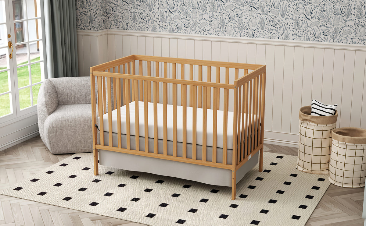 5-in-1 Convertible Crib by Goldzone, New Zealand Pine Wood Baby Crib with 4 Adjustable Mattress Heights, Toddler, Daybed and Full-Bed Options