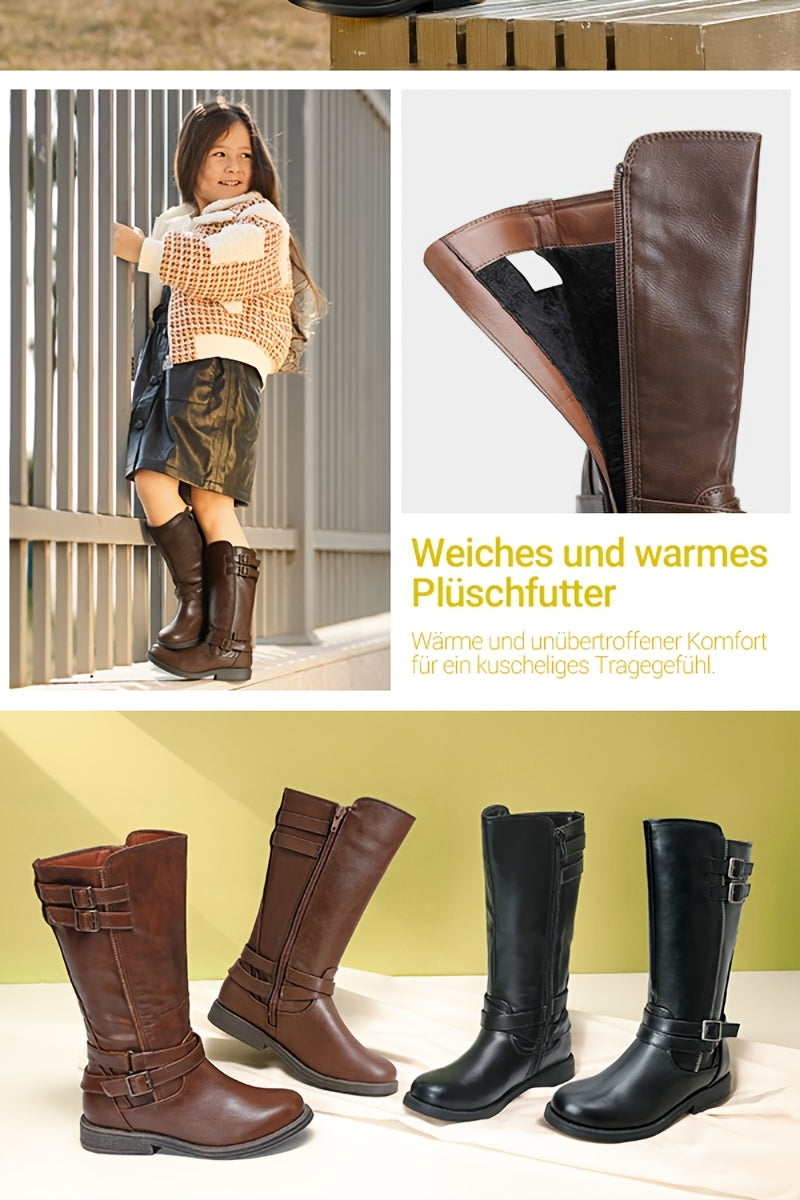 Double-Buckle Knee-High Sweater Riding Boots for Girls - Fashionable Tall Boots with Adjustable Buckle Straps, Assorted Colors, Comfortable Fit for Toddler, Little Kid & Big Kid