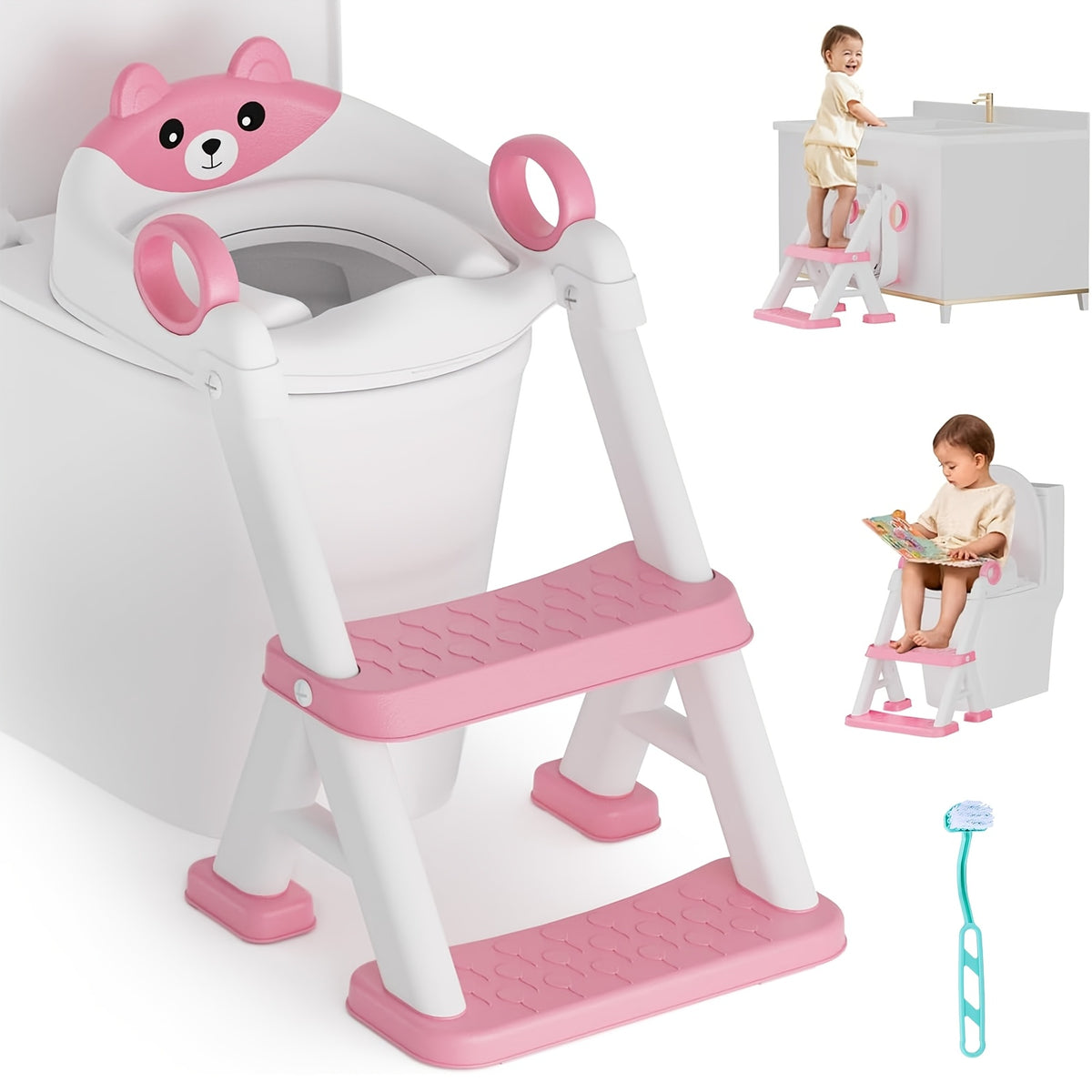 Adjustable High 2-in-1 Potty Training Toilet Seat with Non-Slip Step Stool, PVC Splash Guard Mat for Toddler Boys and Girls, Fun Holiday Gift for Halloween, Christmas and New Year