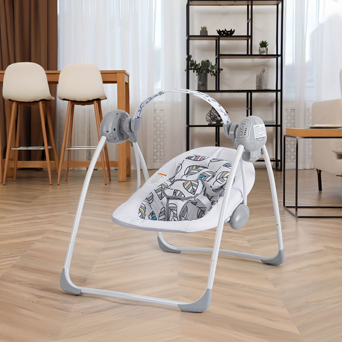 Timer Baby Swing for Supervised Awake Time, Portable Infant Seat in Gray or Pink, Listed 0–6 Months and 6–20 lbs for Everyday Use