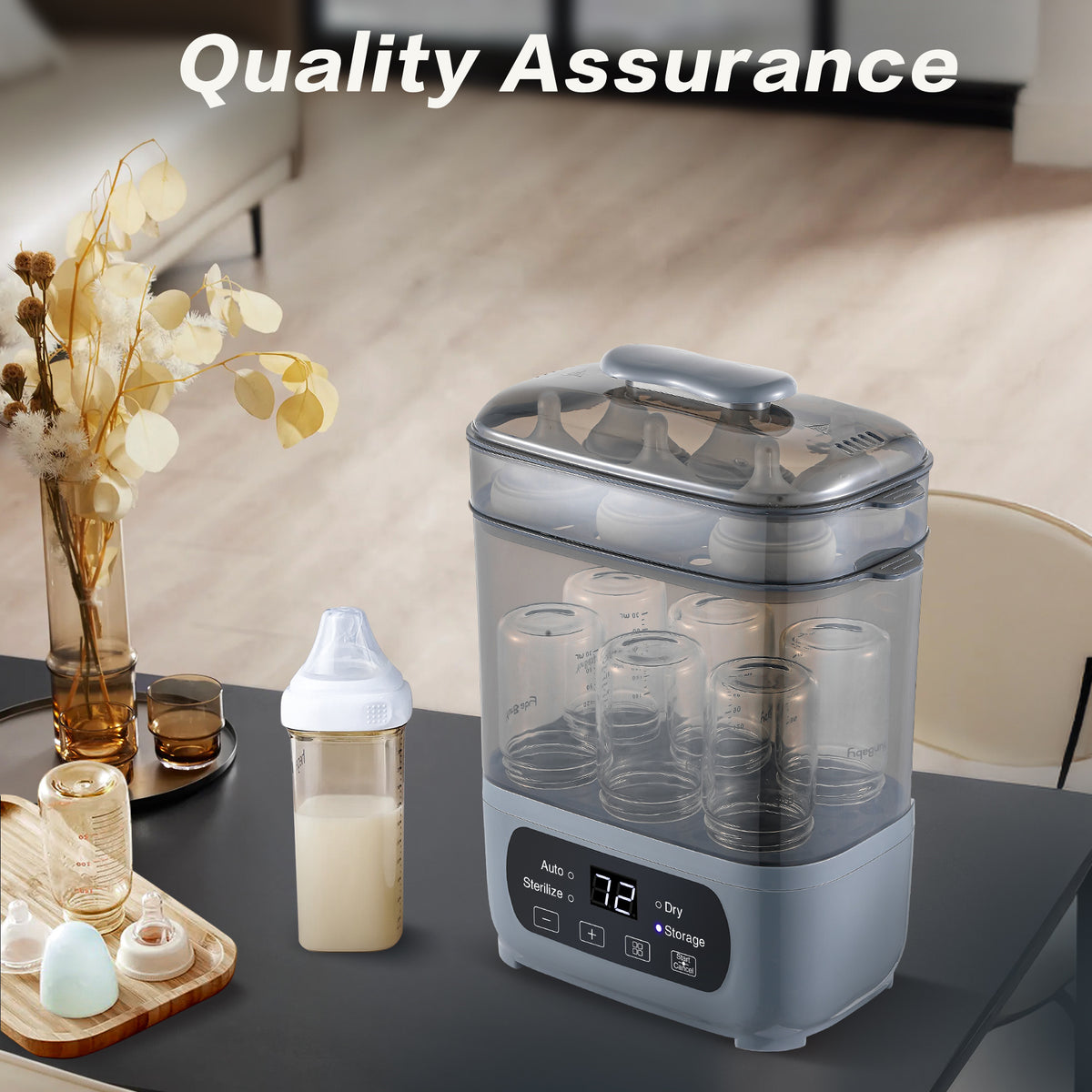 Modular Baby Bottle Steamer and Dryer with LED Touch Screen and Auto Shut-Off, Electric Countertop Care for Compatible Bottles and Pump Parts